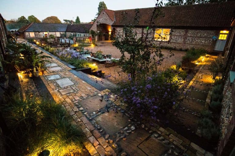 courtyard at night norfolk yoga retreat