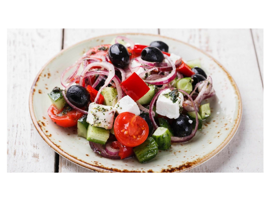 Santorini greek salad on plate on table