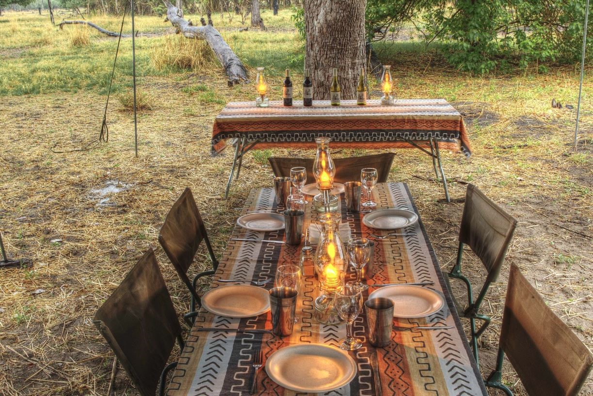 dineer table private camp safari yoga botswana