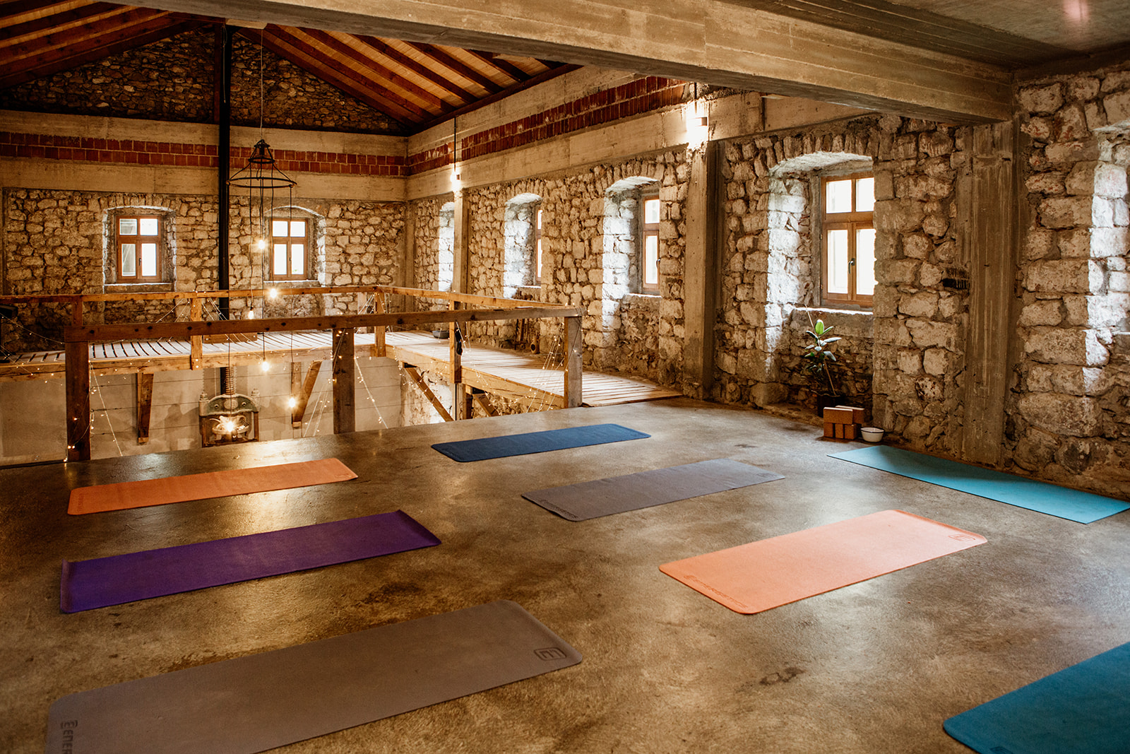 yoga space with mats down - hiking yoga holiday montenegro