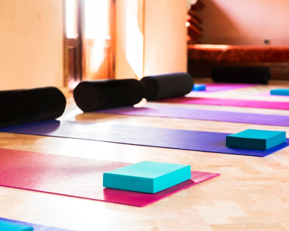 yoga mats bolsters blocks in yoga shala