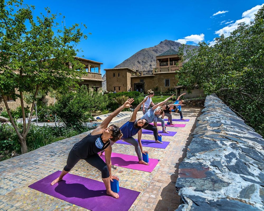 yoga class outside atlas mountains