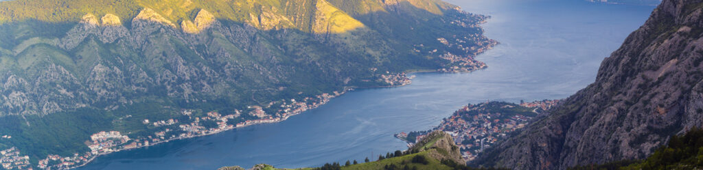 aerial view of fjords in montenegro