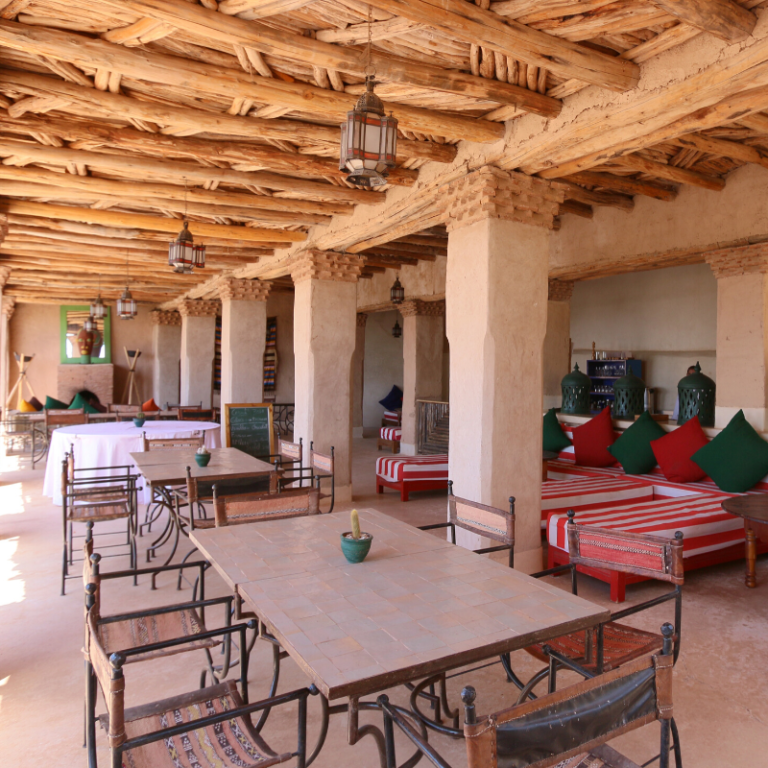 outdoor dining area and tables yoga holiday Marrakech