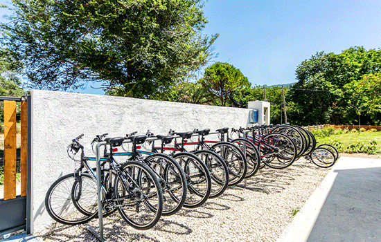 bikes in a row hanging