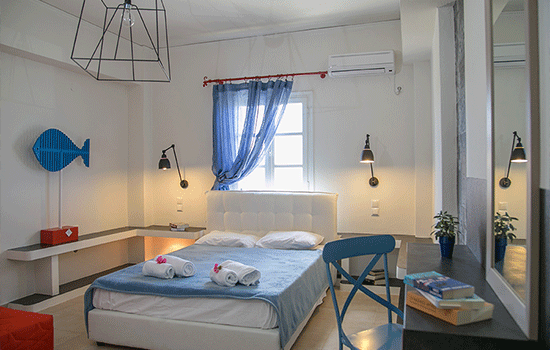 bedroom blue santorini yoga holiday