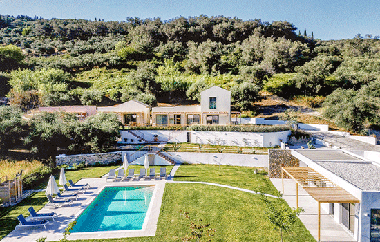 venue with pool, buildings grass