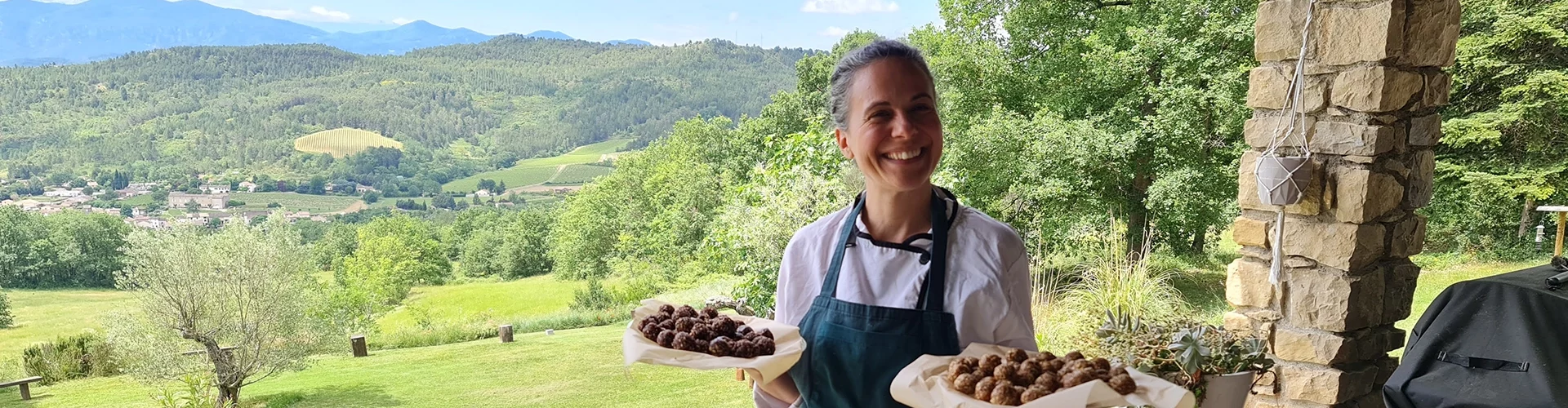 chef nikoleta serving food in beautiful landscape