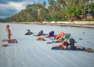 yoga on the beach in kenya